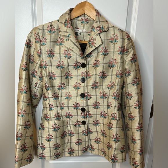 Caramel UK Women’s Blazer luxury British fashion suit jacket floral metallic - Picture 5 of 6